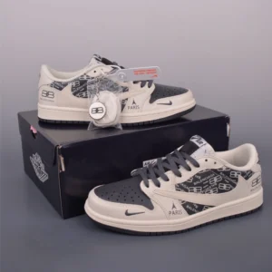 کفش جردن تراویس بالنسیاگا کرم مشکی Jordan 1 x Travis Scott کیفیت مستر